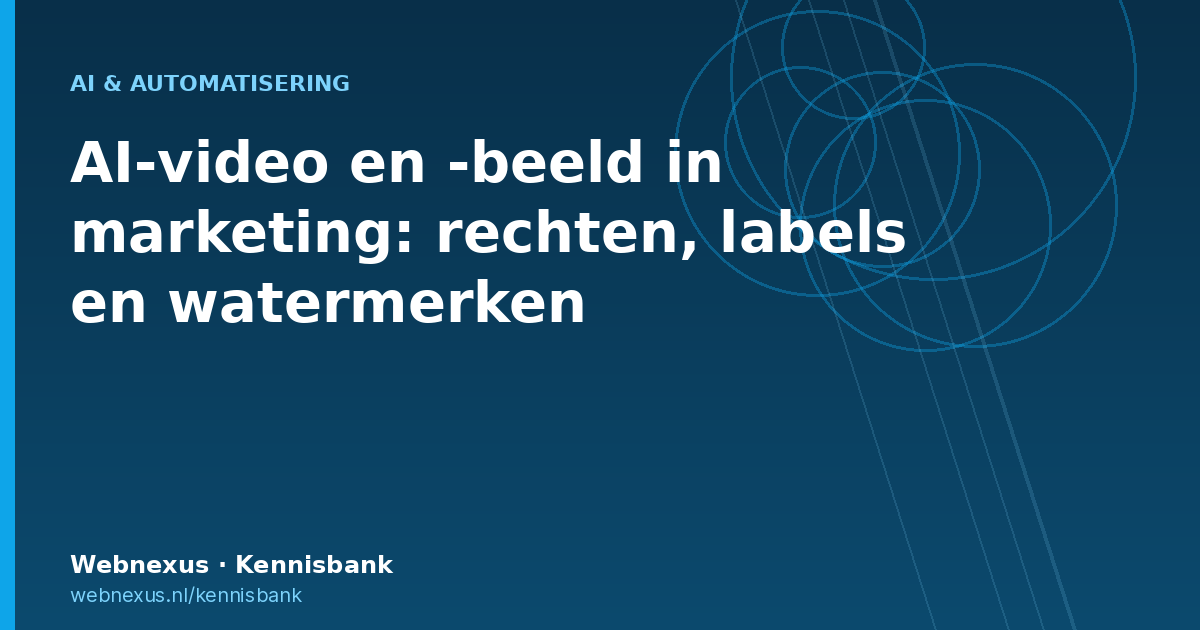 Featured image met de titel AI-video en -beeld in marketing: rechten, labels en watermerken