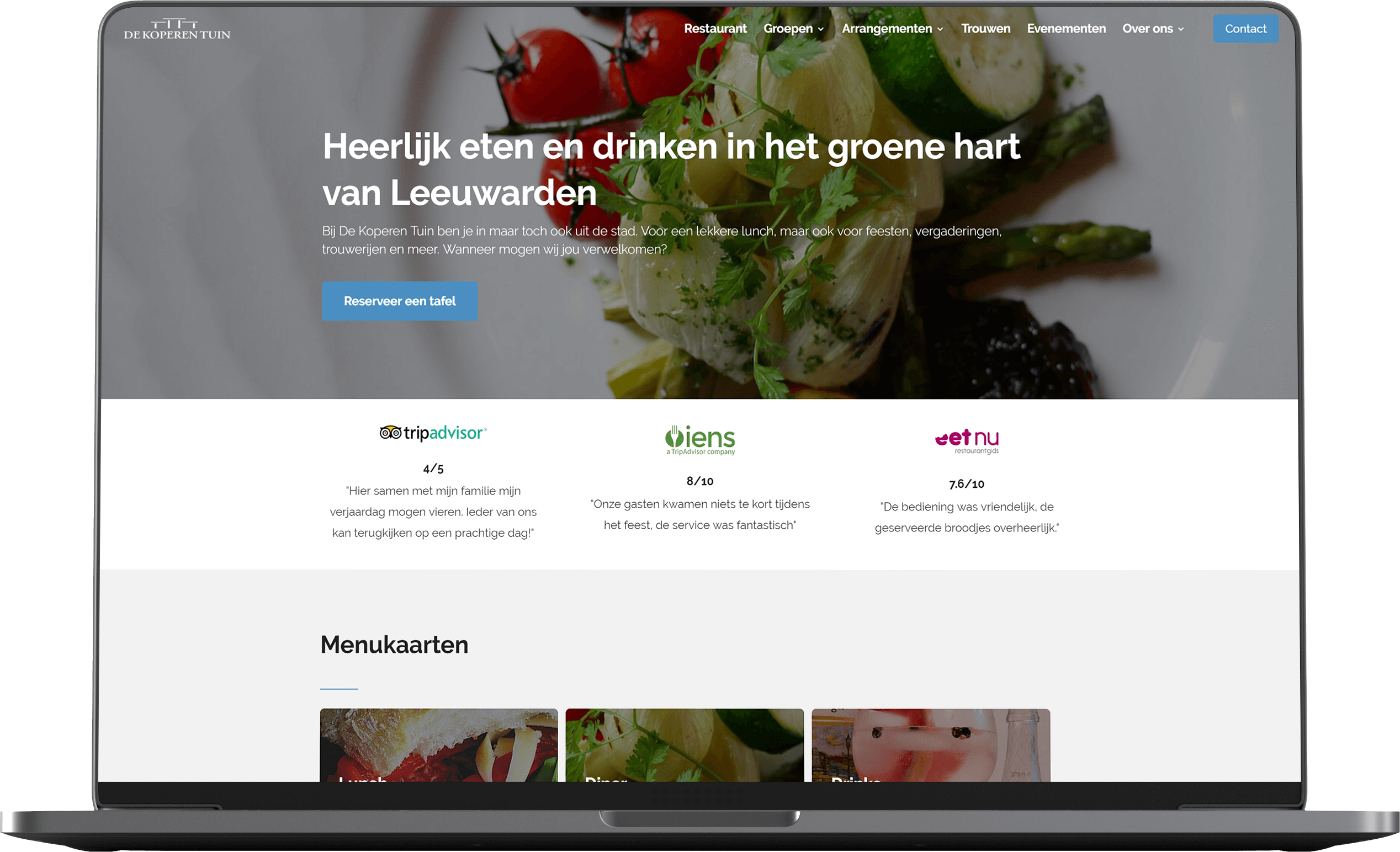 Uitnodigende website voor De Koperen Tuin